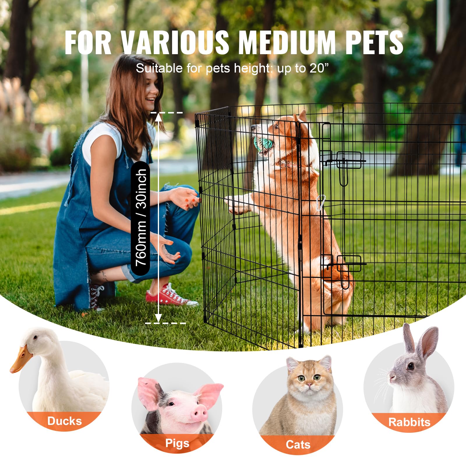 VEVOR Dog Playpen, 8 Pcs 30H x 24W Panels Foldable Metal Pet Exercise Pen, Dog Fence Indoor and Outdoor Pen with Door, 600D Oxfo